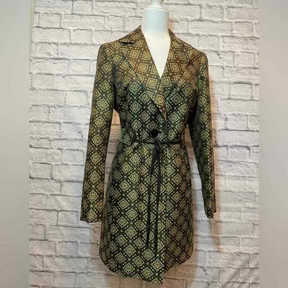 Nine West Jackets & Blazers - Nine West Jacket Green Silk Blend Ribbon Belted Overcoat lightweight Med A271